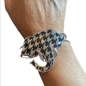 Silver Tone Elephant Bracelet with Houndstooth